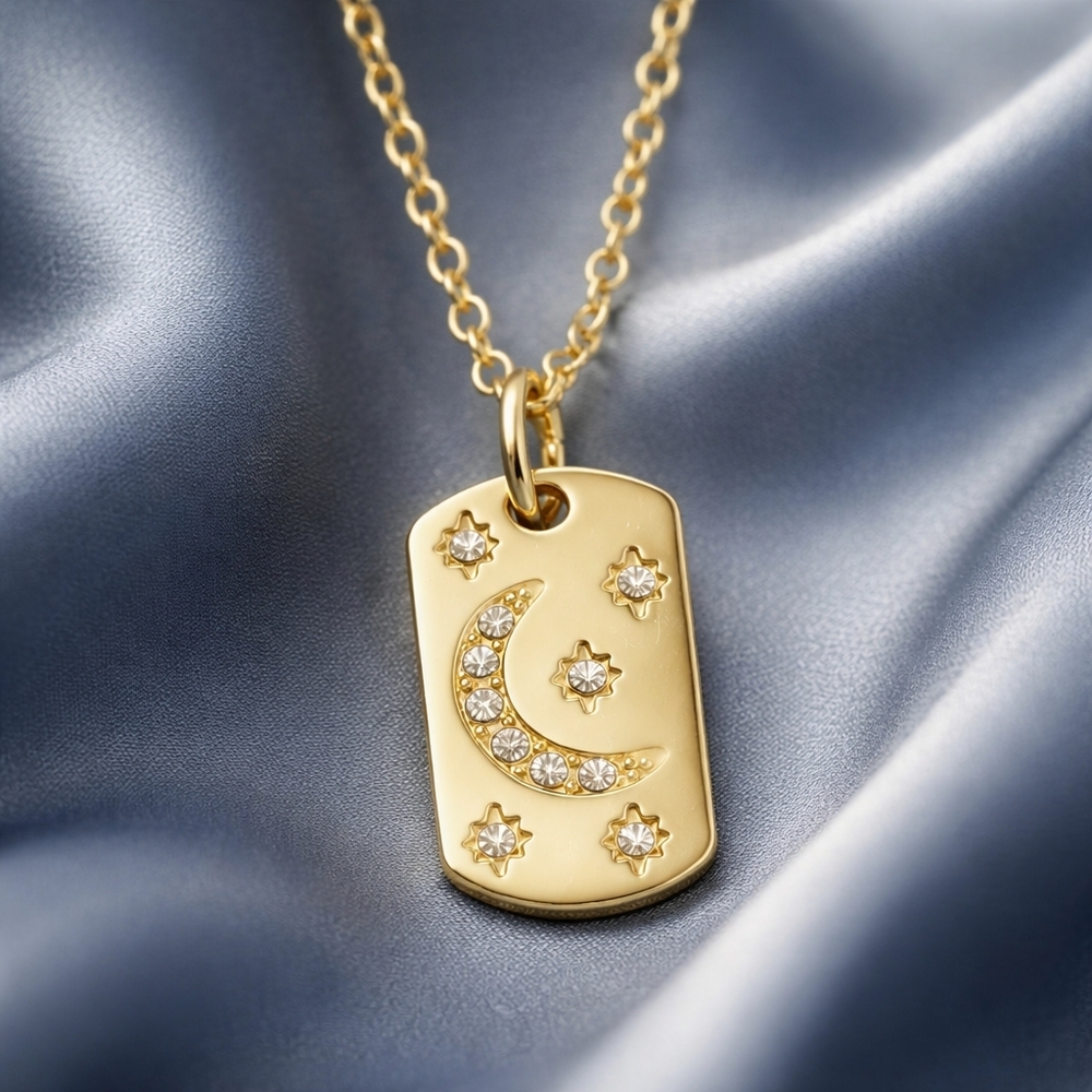 Celestial Gold Pendant Necklace with Moon and Stars - Picture 2 of 2